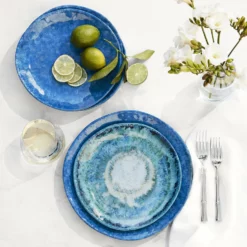 Drip Reactive Outdoor Melamine Dinner Plates - Blue