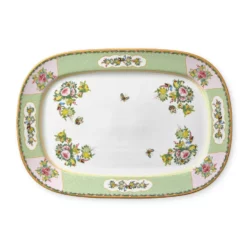 Famille Rose Rectangular Platter, Green Rim