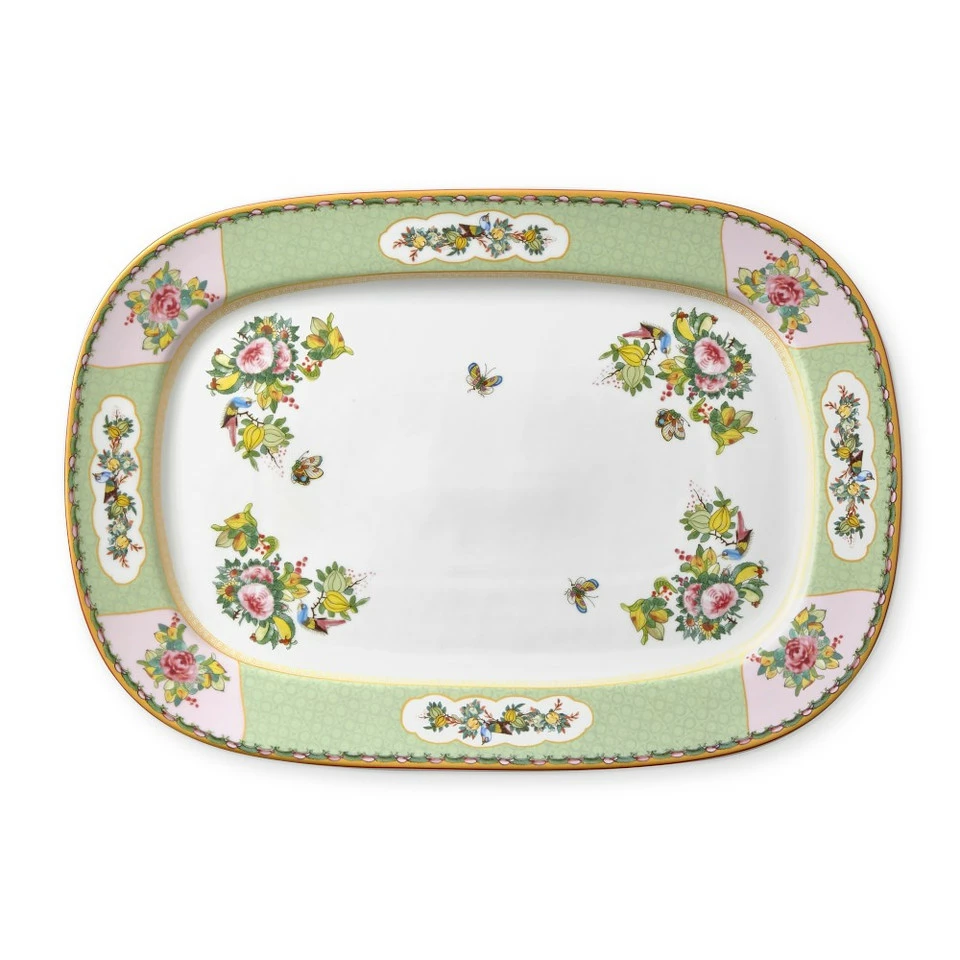 Famille Rose Rectangular Platter, Green Rim 2 Famille Rose Rectangular Platter, Green Rim
