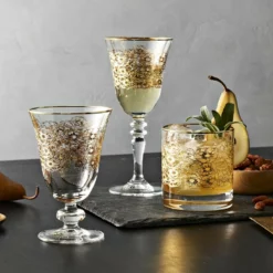 Gold Floral Double Old-Fashioned Glass -Deals BAR Store gold panto etching double old fashioned glasses 202228 0009 gold floral wine glasses 1 z