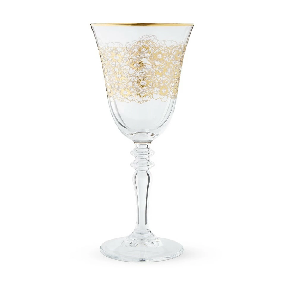 Gold Floral Wine Glass 3 Gold Floral Wine Glass