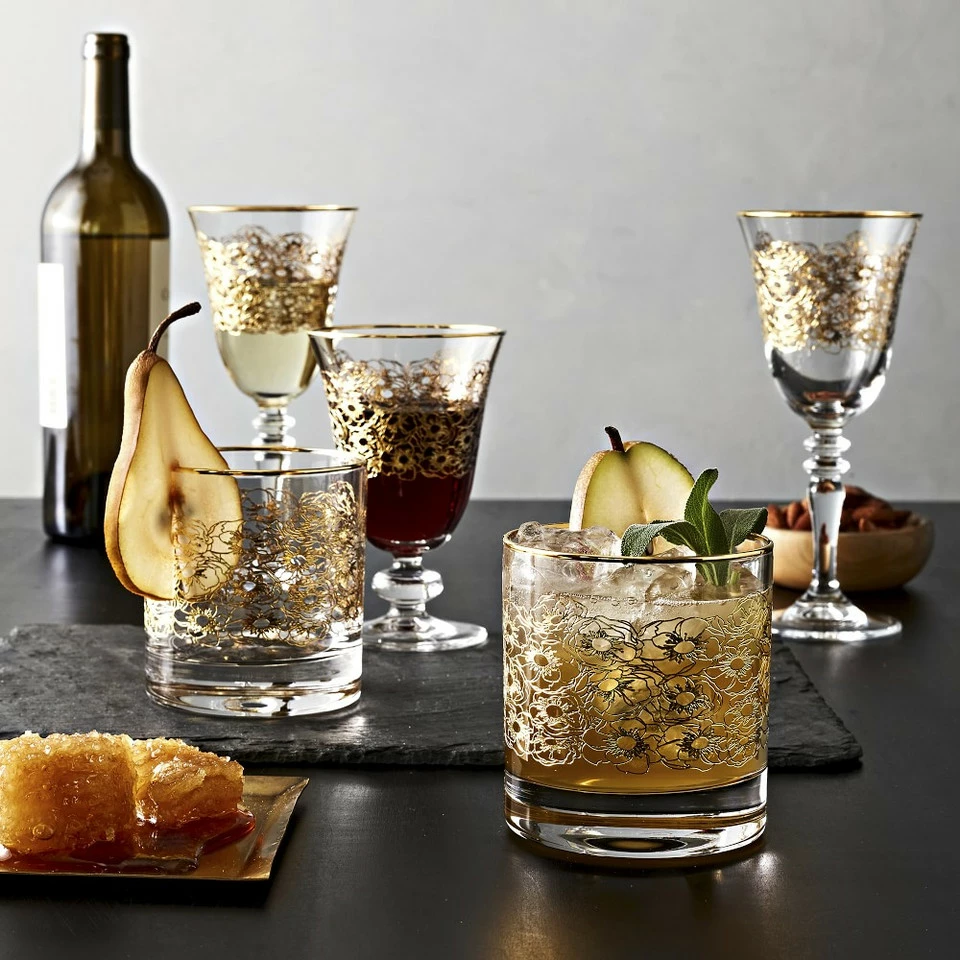 Gold Floral Wine Glass 4 Gold Floral Wine Glass - Image 2