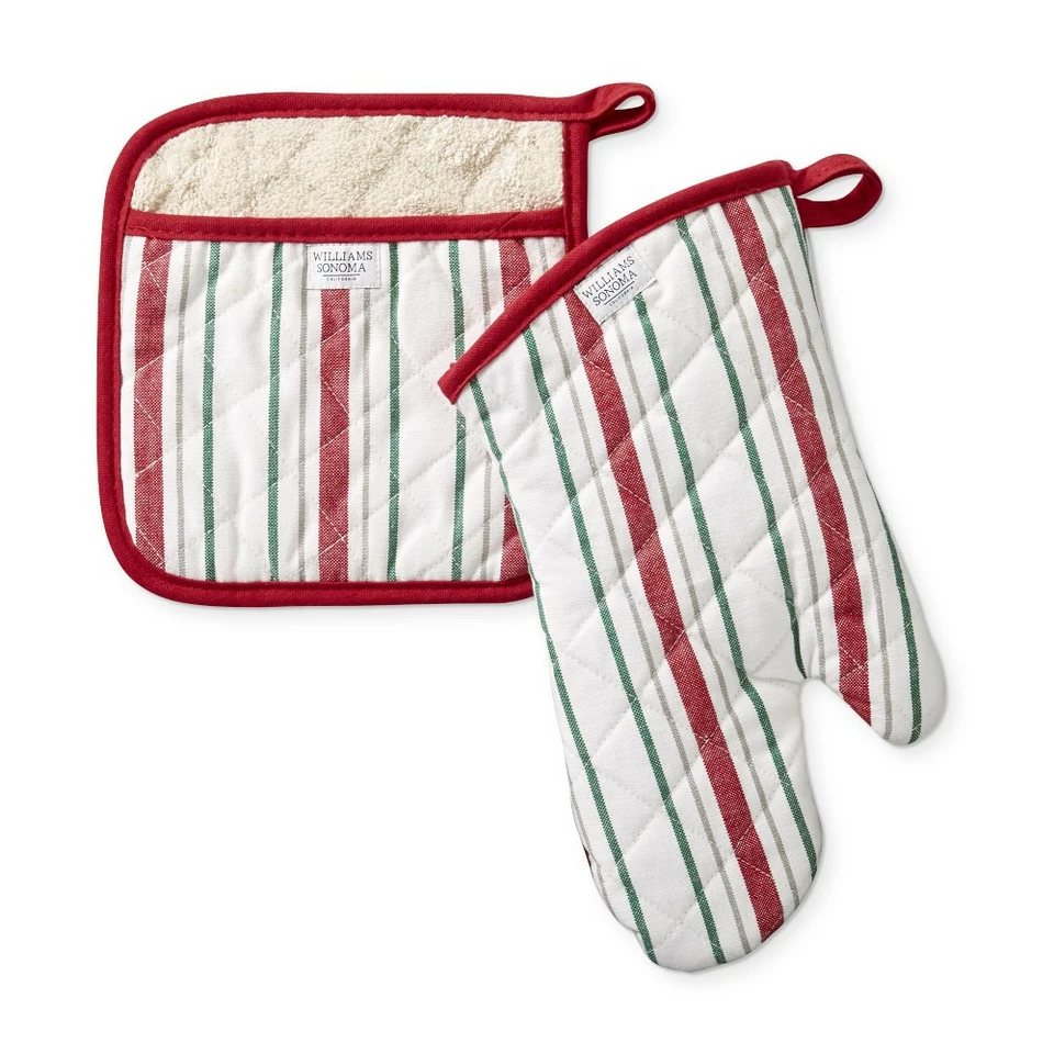 Festive Stripe Oven Mitt & Potholder Set 3 Festive Stripe Oven Mitt & Potholder Set