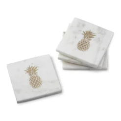 Marble Coasters with Gold Pineapple, Set of 4