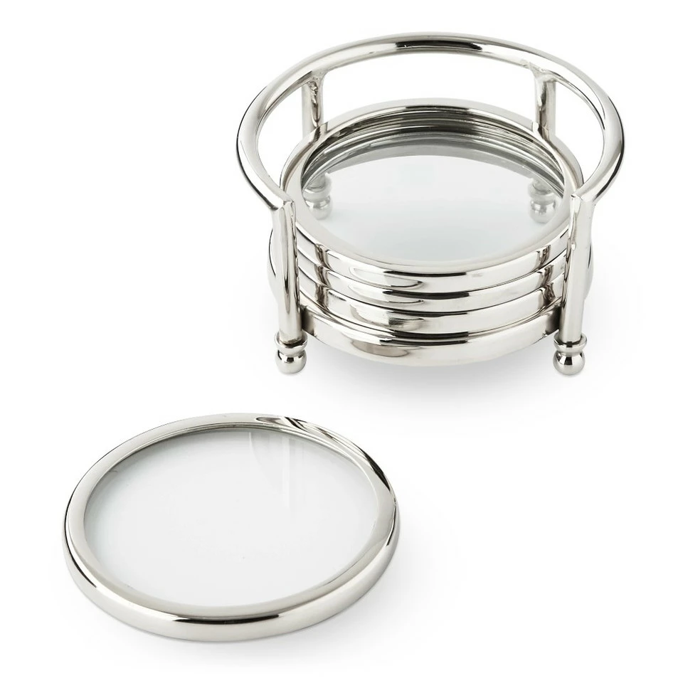 Stainless Steel and Glass Coasters, Set of 4 3 Stainless Steel and Glass Coasters, Set of 4