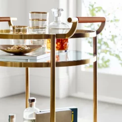 Truman Round Bar Cart, Antique Brass, Saddle Leather -Deals BAR Store truman round bar cart 202217 0036 truman round bar cart z