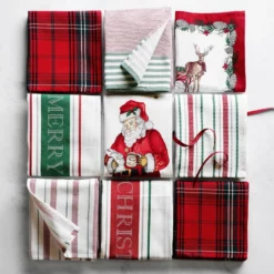 Twas the Night Santa Tea Towels, Set of 2, White -Deals BAR Store twas santa towels 202233 0020 classic tartan towels set of 2 z