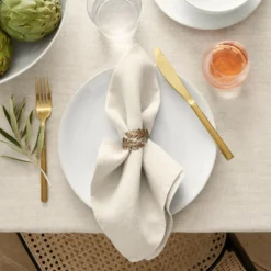 Italian Washed Linen Napkins, Set of 4 -Deals BAR Store washed linen napkins 202222 0205 antique brass leaf napkin rings set of 4 z