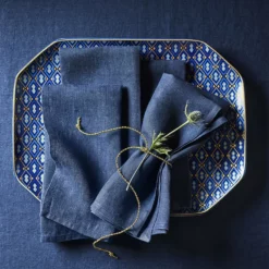 Italian Washed Linen Napkins, Set of 4 -Deals BAR Store washed linen napkins 202240 0034 blue mosaic dinnerware collection z