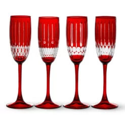 Wilshire Red Jewel-Cut Champagne Flutes, Set of 4