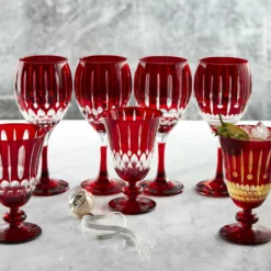 Wilshire Jewel-Cut Red Mixed Wine Glasses, Set of 4 -Deals BAR Store wilshire jewel cut wine glasses mixed red 202222 0005 wilshire red jewel cut glassware collection z