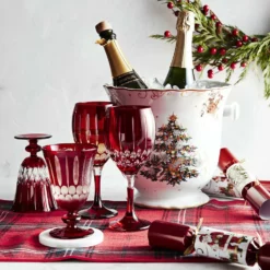 Wilshire Red Jewel-Cut Champagne Flutes, Set of 4 -Deals BAR Store wilshire red jewel cut barware collection 202224 0011 classic tartan table runner z