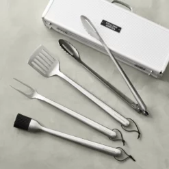 Williams Sonoma Stainless Steel Handled 4-Piece Barbecue Tool Set with Storage Case